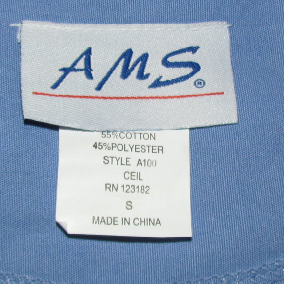 Blue AMS Scrub Tops SMALL V-neck Left Chest Pocket - Picture 2 of 5